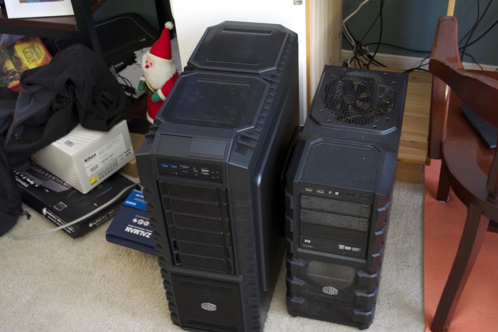 Full ATX case on the left, medium ATX case on the right