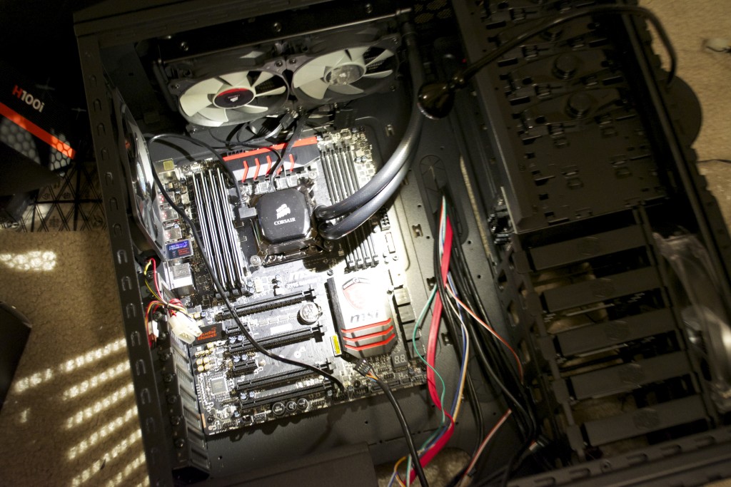 Computer with motherboard and CPU cooling installed